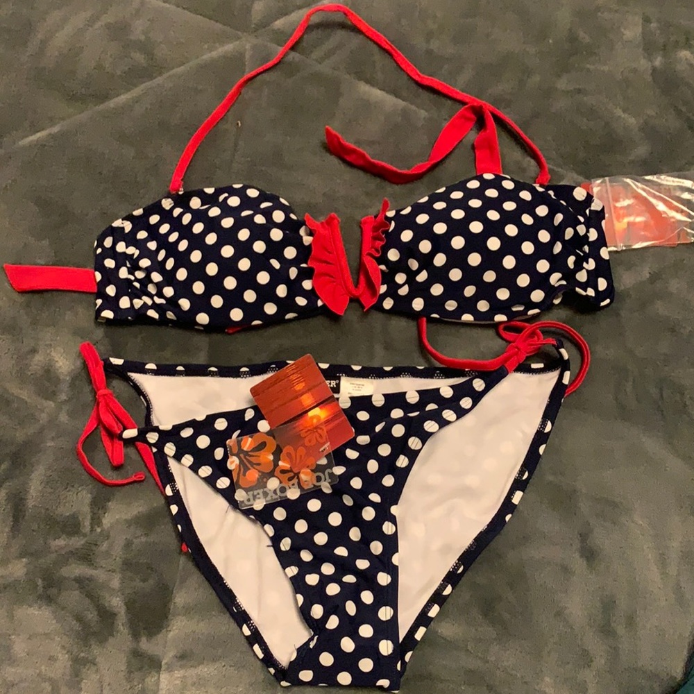 Polka Dot Bikini- Navy Blue, Red & White